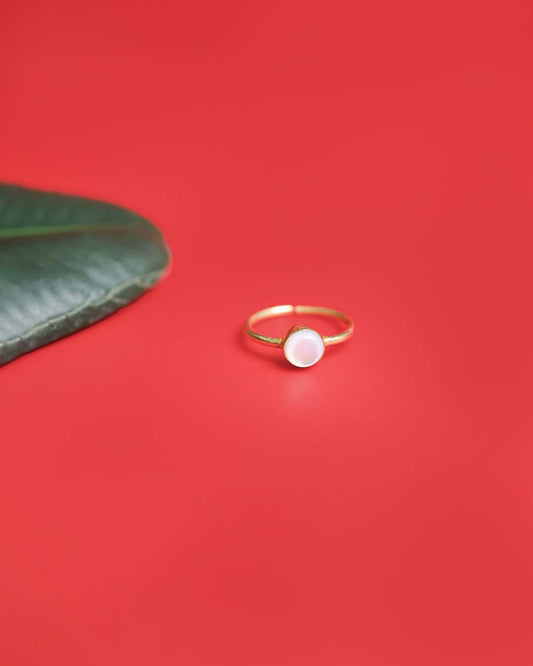 Gold Plated White Chalcedony 92.5 Silver Ring