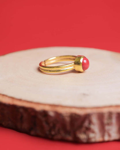 Adjustable Gold Plated Coral 92.5 Silver Ring