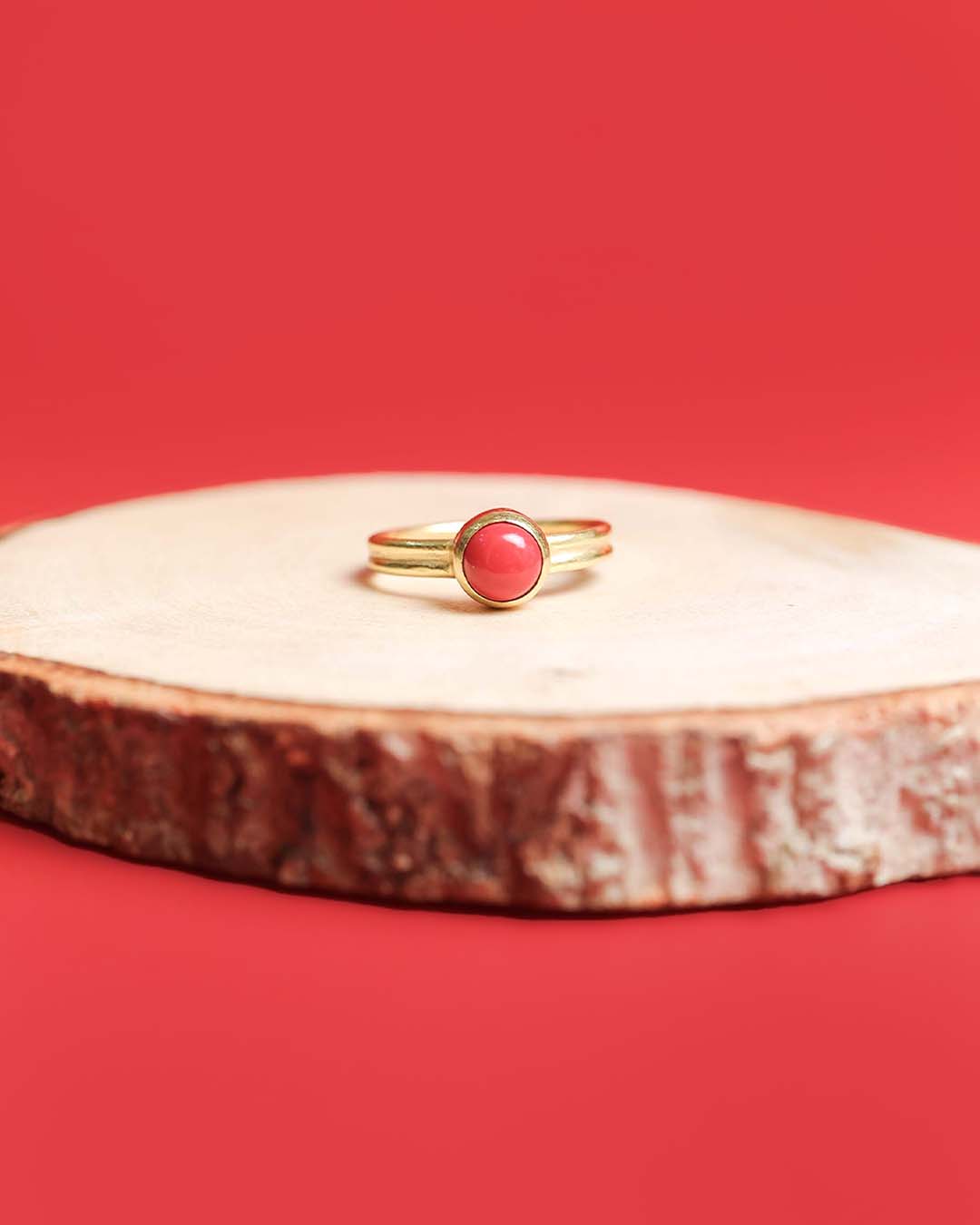 Adjustable Gold Plated Coral 92.5 Silver Ring