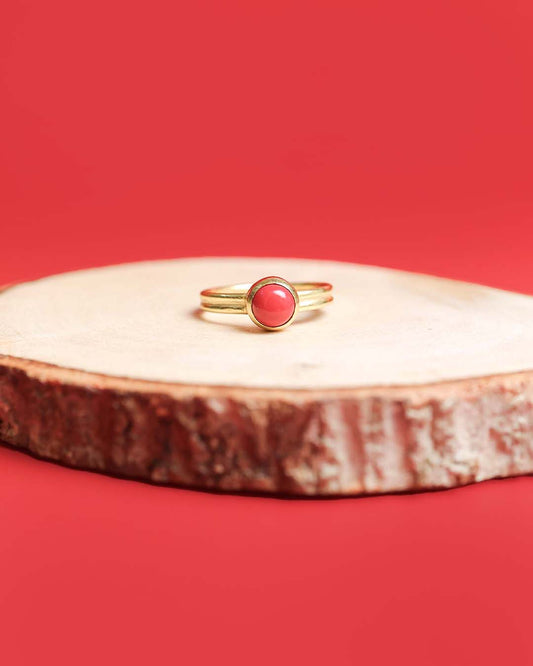 Adjustable Gold Plated Coral 92.5 Silver Ring