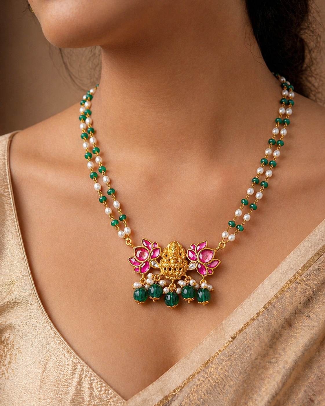 Lotus Lakshmi Temple Necklace