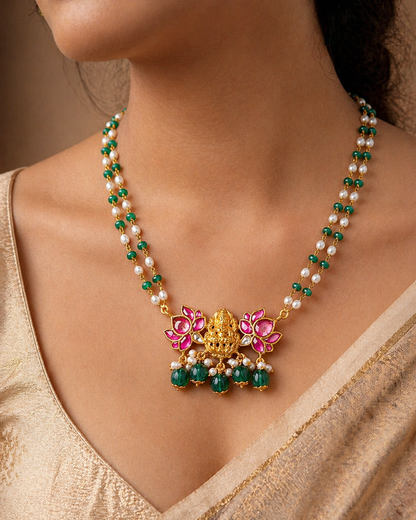 Lotus Lakshmi Temple Necklace