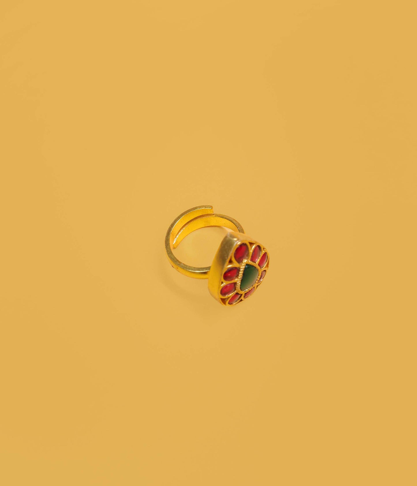 Adjustable Gold Plated Vintage Teardrop Kundan Ring