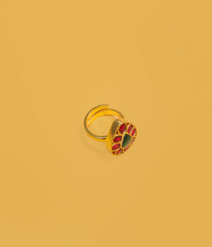Adjustable Gold Plated Vintage Teardrop Kundan Ring