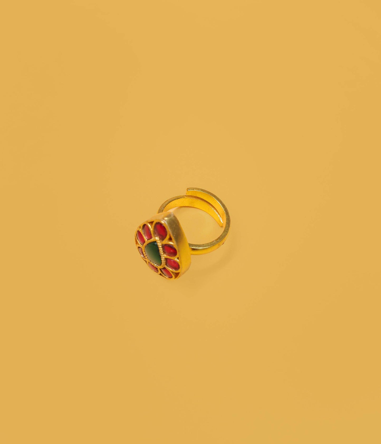 Adjustable Gold Plated Vintage Teardrop Kundan Ring