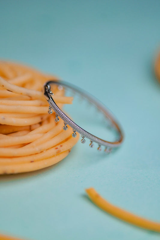 Rose Gold Silver Gadibangle With Dangling