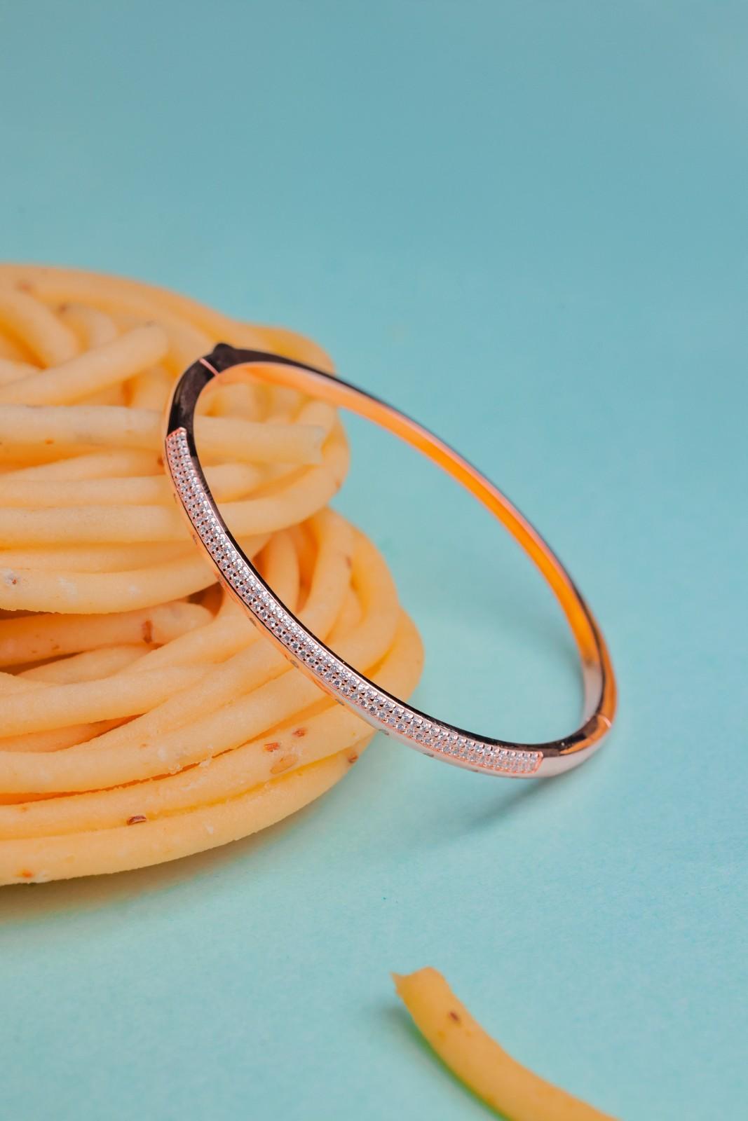 Rose Gold Sleek Bangle with Micro-Pavé Crystals