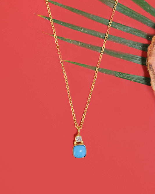 Gold Plated Turquoise Solitaire Silver Necklace