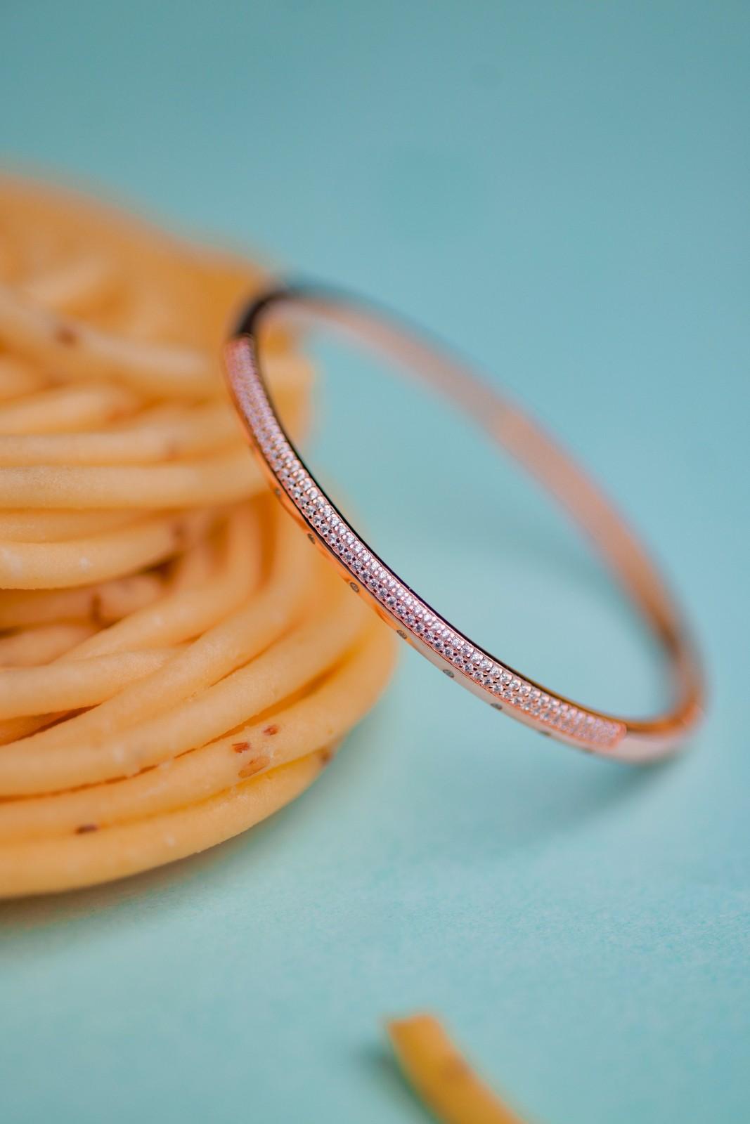 Rose Gold Sleek Bangle with Micro-Pavé Crystals