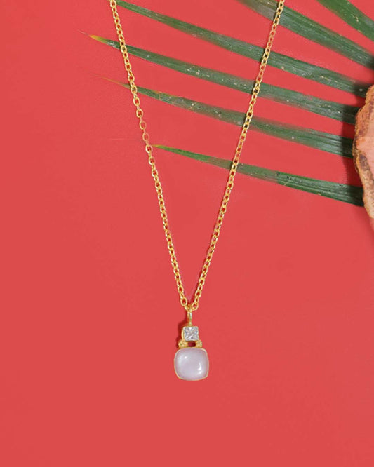 Gold Plated White Moonstone Solitaire Pendant