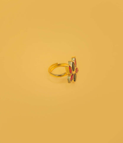Floral Gemstone Statement Ring – Gold Plated Designer Jewellery