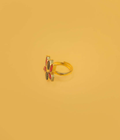 Floral Gemstone Statement Ring – Gold Plated Designer Jewellery