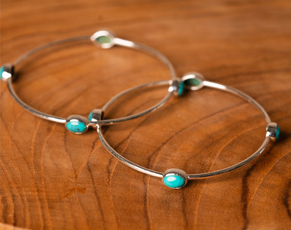 Turquoise Gemstone Silver Pair Bangles