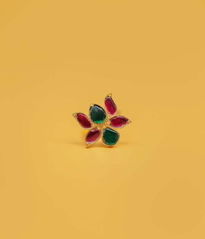 Floral Gemstone Statement Ring – Gold Plated Designer Jewellery