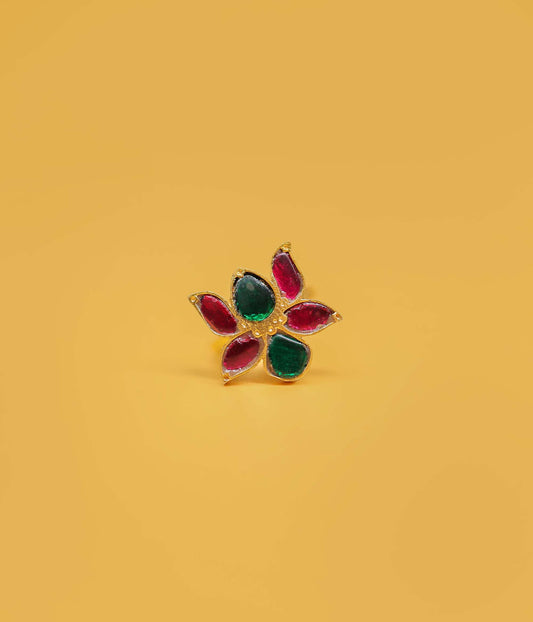 Floral Gemstone Statement Ring – Gold Plated Designer Jewellery