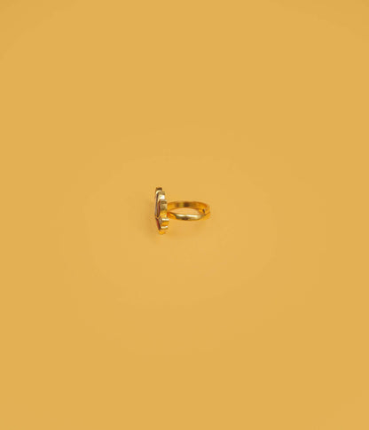 Adjustable Lotus-Inspired Gold Ring with Pink and White Gemstones