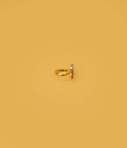Adjustable Lotus-Inspired Gold Ring with Pink and White Gemstones