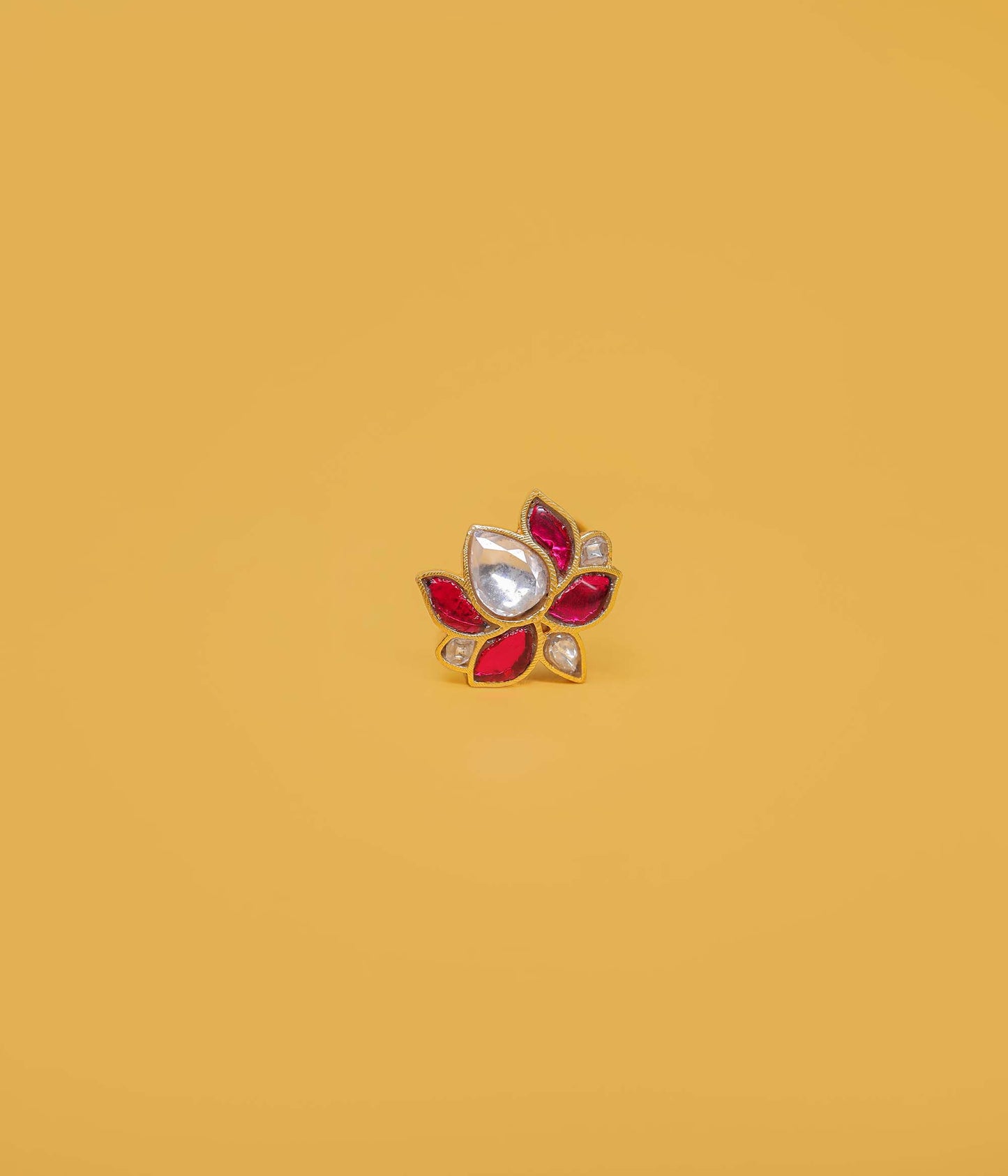 Adjustable Lotus-Inspired Gold Ring with Pink and White Gemstones
