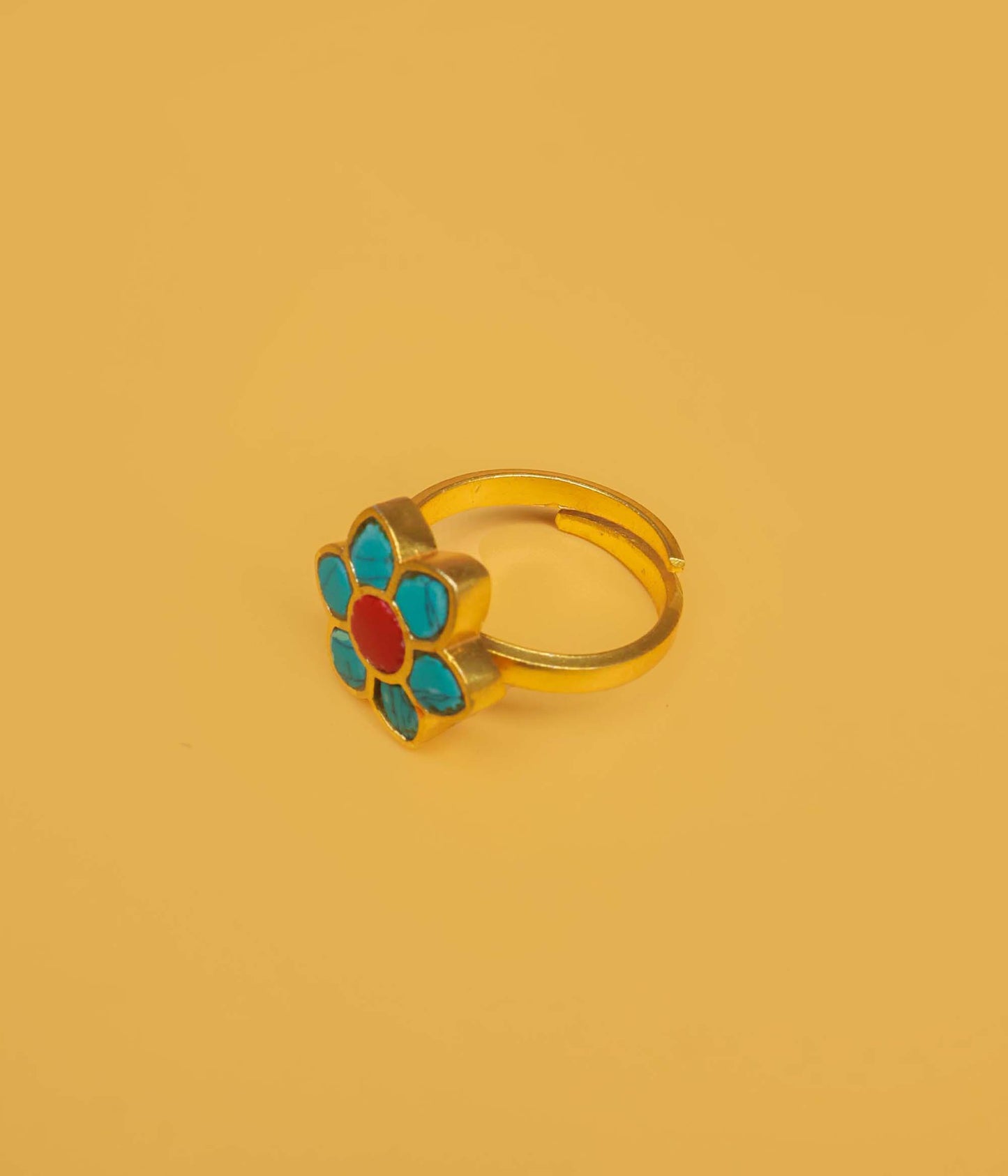 Turquoise Floral Gold Plated Ring