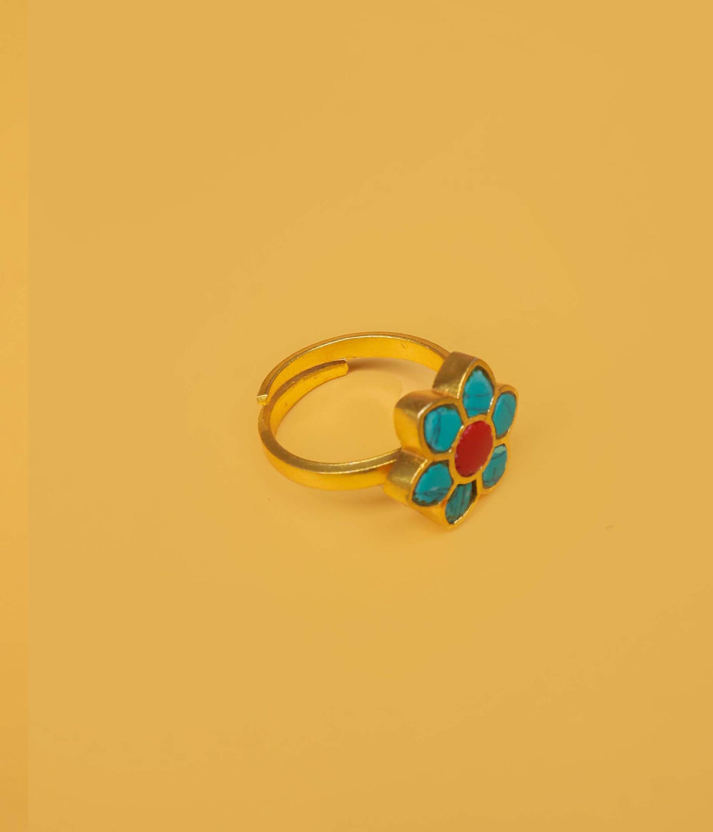Turquoise Floral Gold Plated Ring