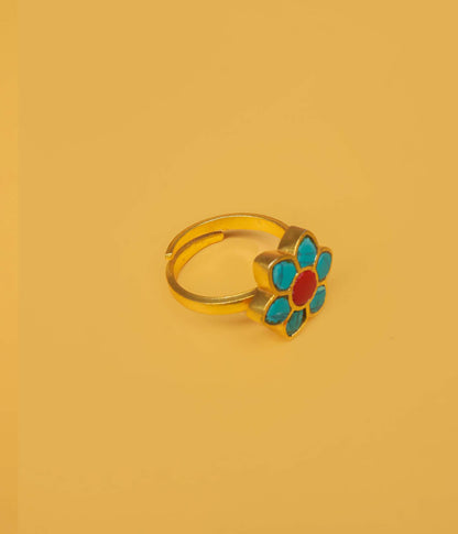 Turquoise Floral Gold Plated Ring