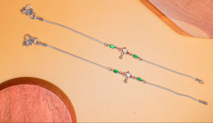 Antique Silver Anklet with Red & Green Stones.