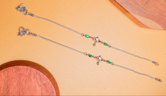 Antique Silver Anklet with Red & Green Stones.
