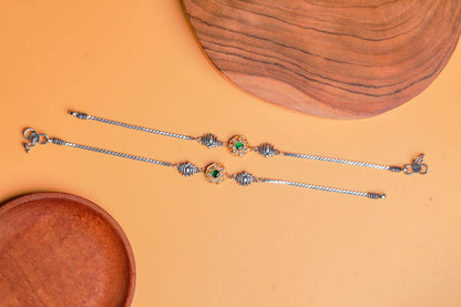 Emerald Bloom Silver Anklets with Heart Motifs