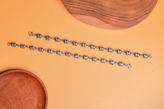 Handcrafted Elephant Motif Sterling Silver Anklets