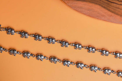 Elephant Design Silver Anklets