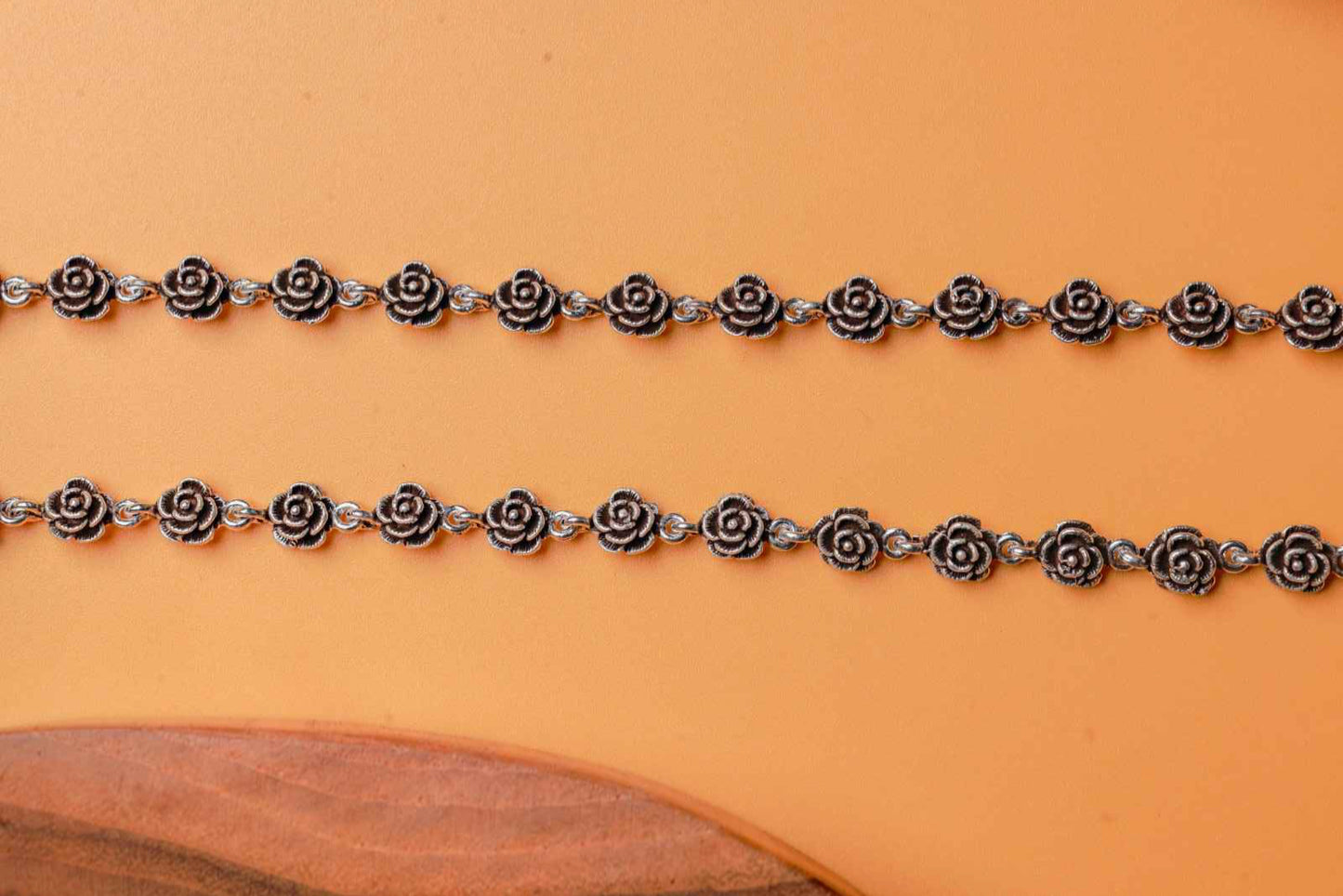 Handcrafted Floral Motif Sterling Silver Anklets