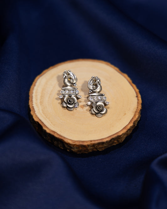 Oxidized Silver Floral Earrings