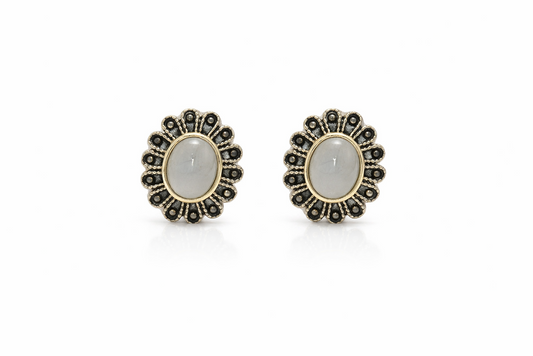Pair of earrings with gemstones on a white background