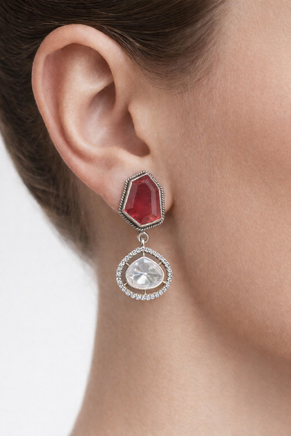 Handcrafted Pink & White Moissanite Silver Earrings