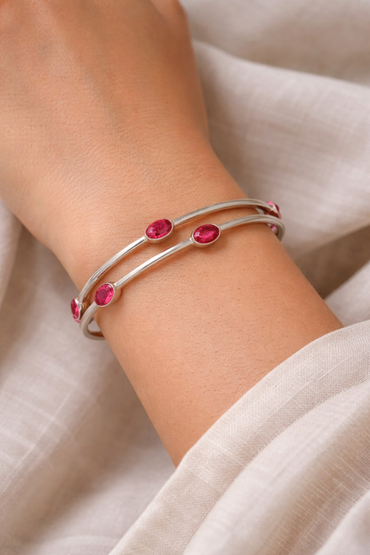 Ruby Pink Silver Bangles