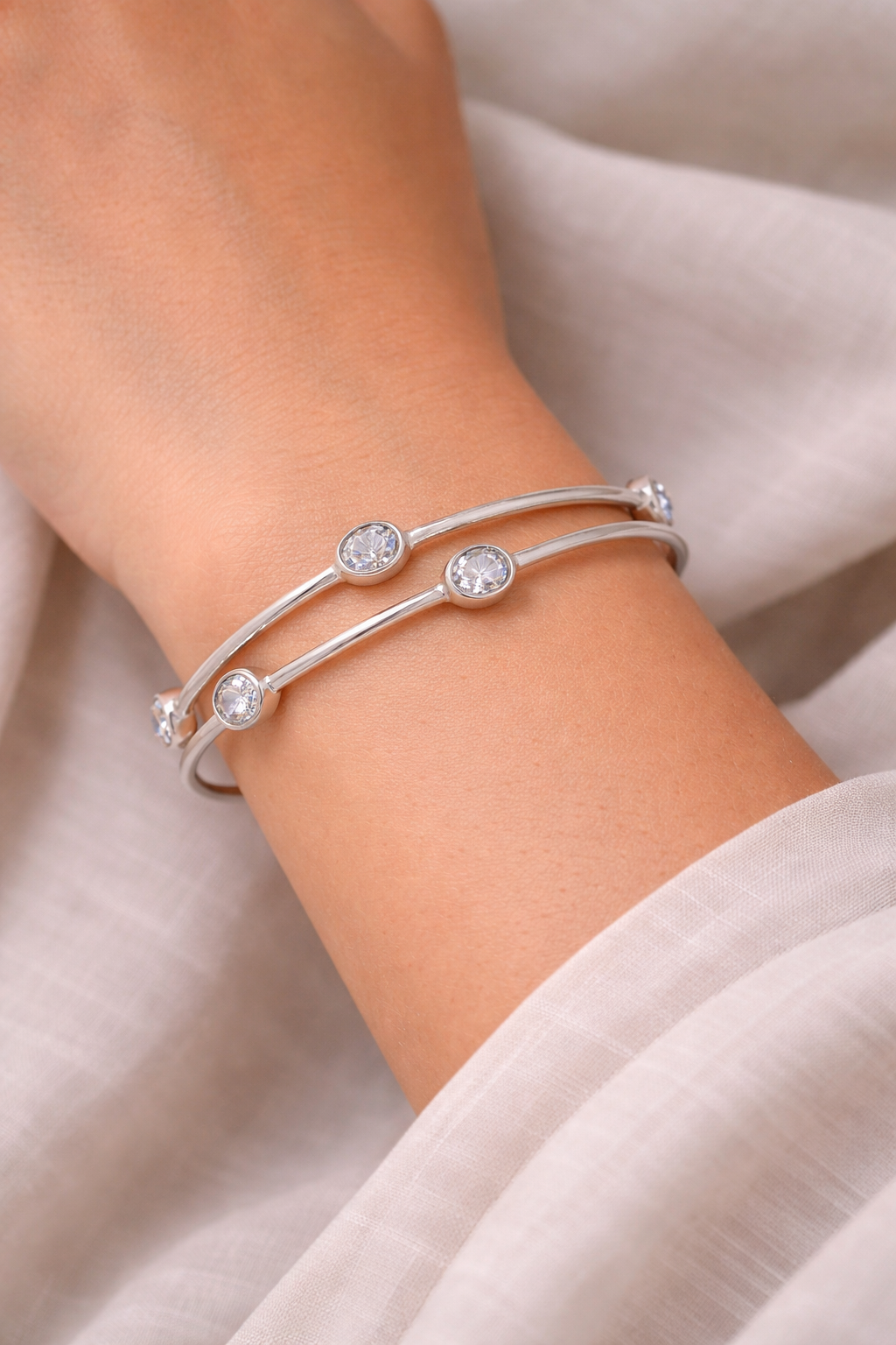 Minimal Zircon Silver Bangles