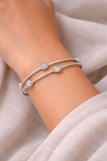 Minimal Zircon Silver Bangles