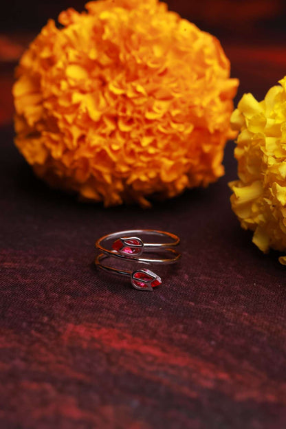 Red Leaf Adjustable Silver Ring