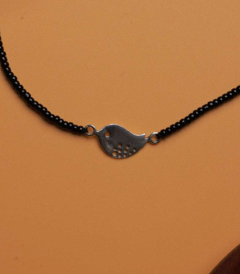 Black Bead Silver Anklet