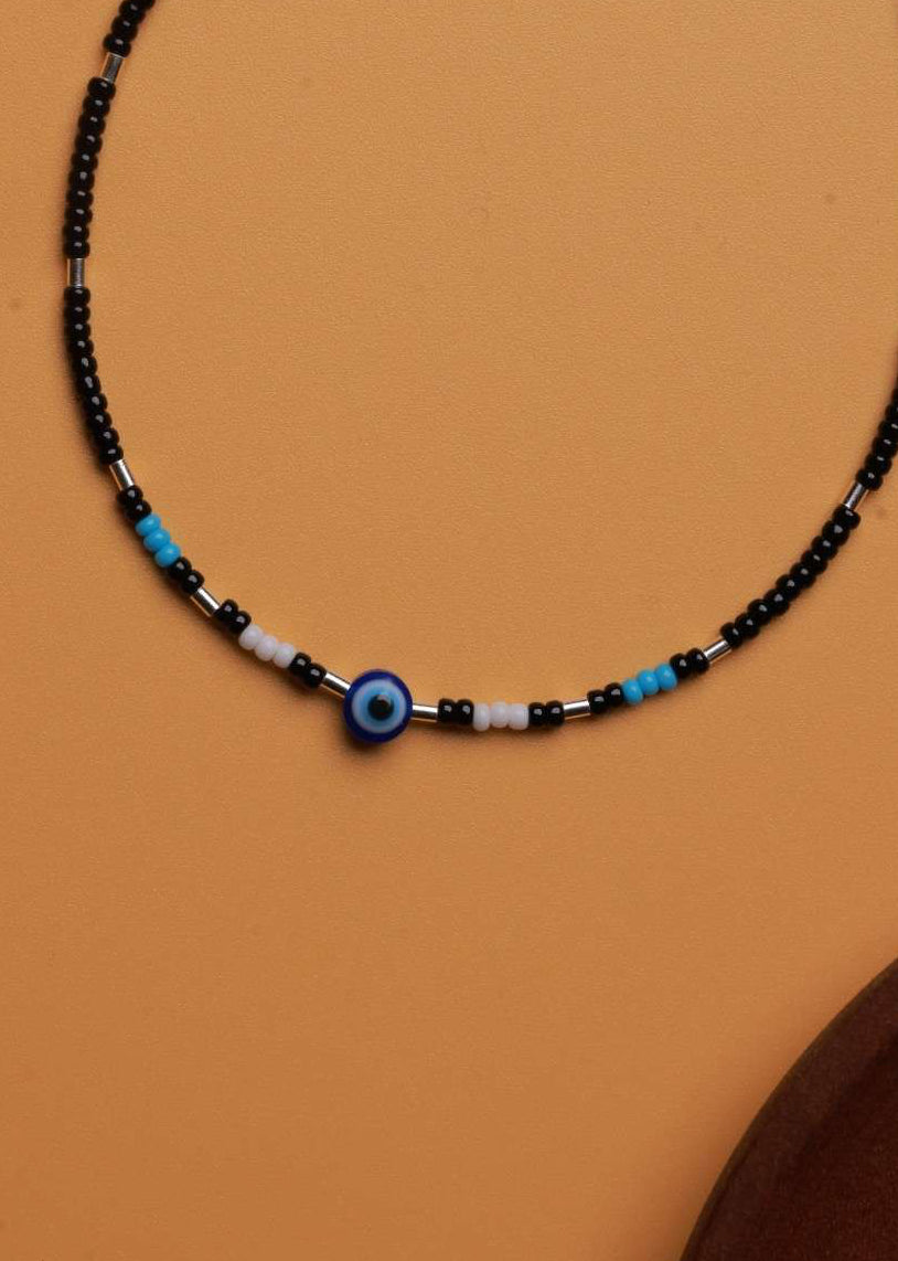 Evil Eye Black Bead Silver Anklet.