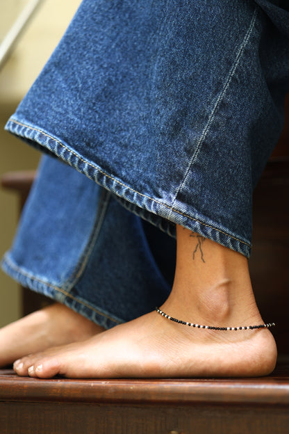 Black Silver Beaded Anklet