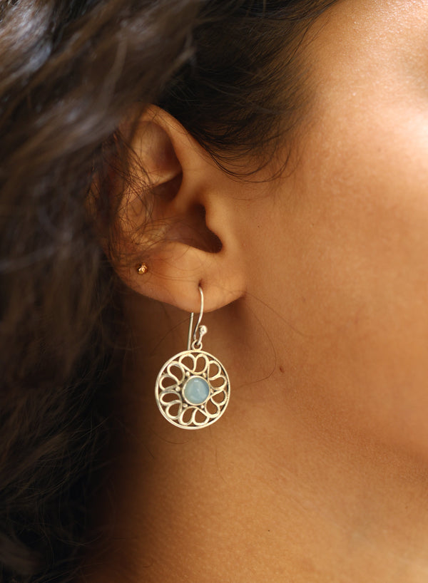 Silver Filigree Earrings with Amazonite Gemstone