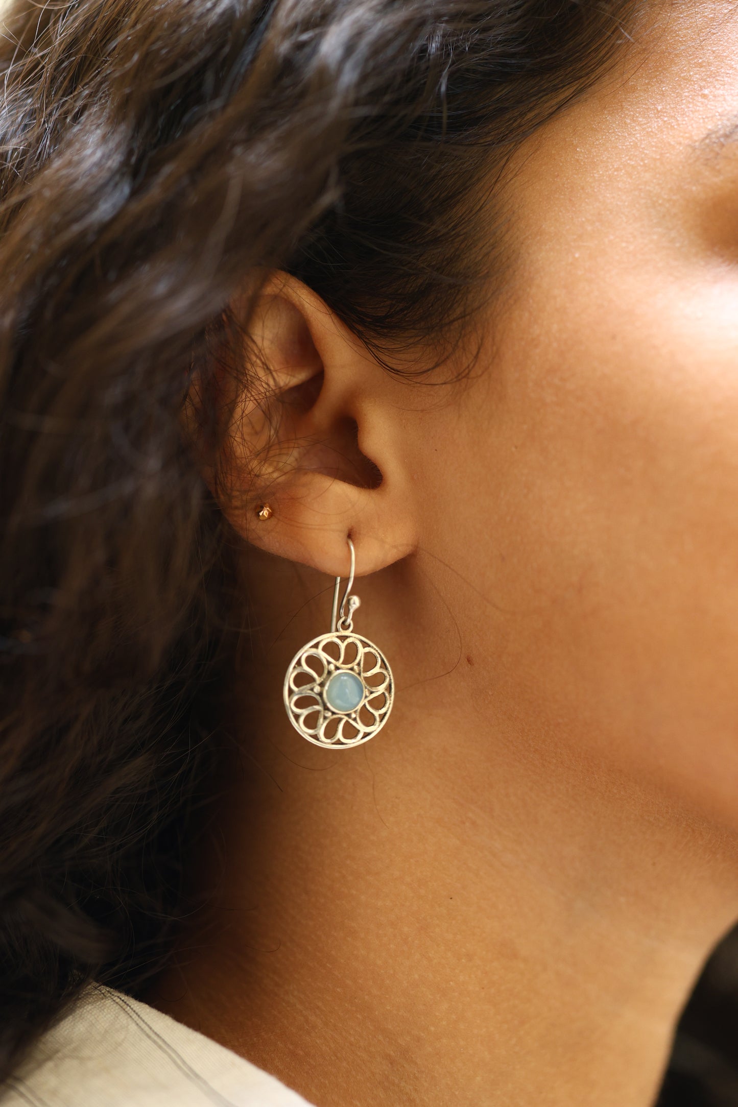 Silver Filigree Earrings with Amazonite Gemstone
