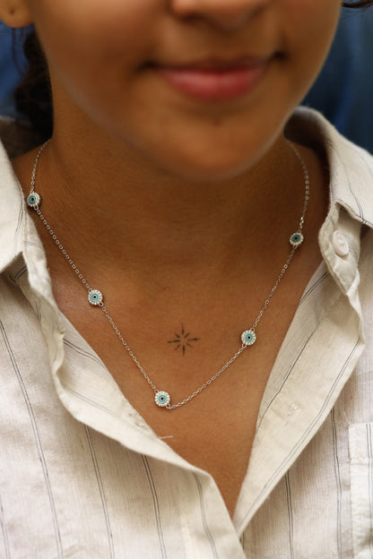 Silver Multi Evil Eye Necklace