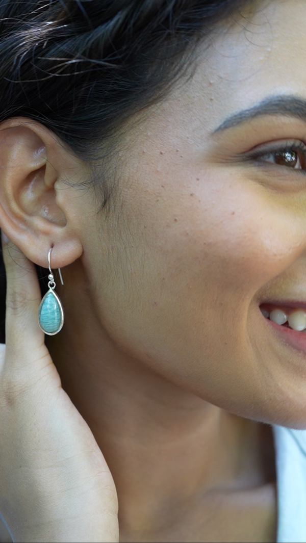 Amozonite Teardrop Silver Earring