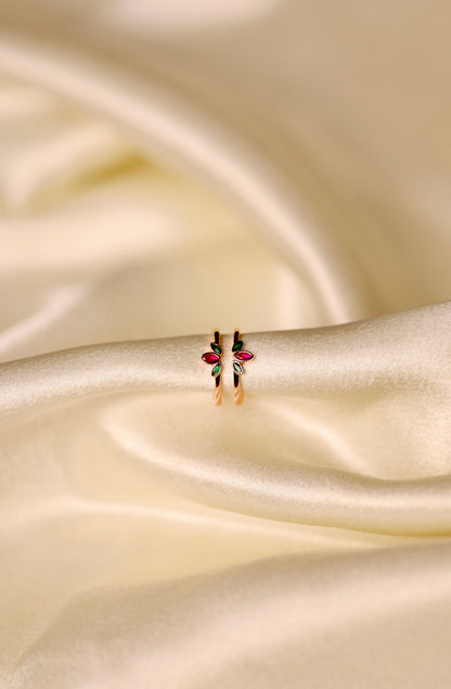 Rose gold Toe Rings with Ruby and Emerald Stones