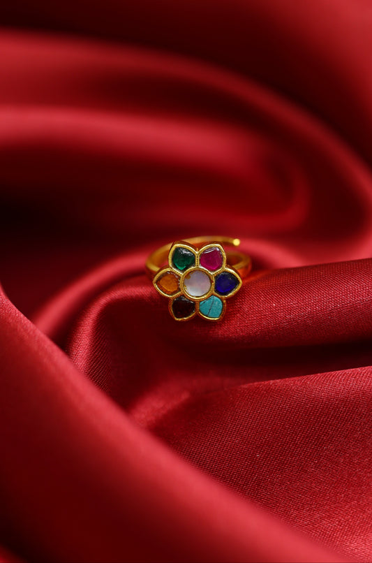 Colorful Floral Gemstone Ring – Gold Plated