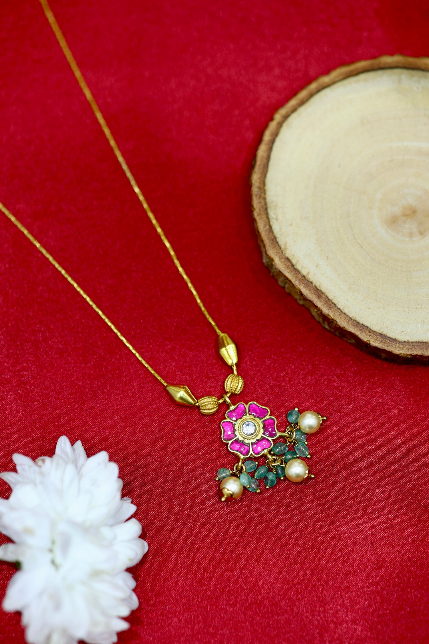 Pink Floral Gold Plated Necklace