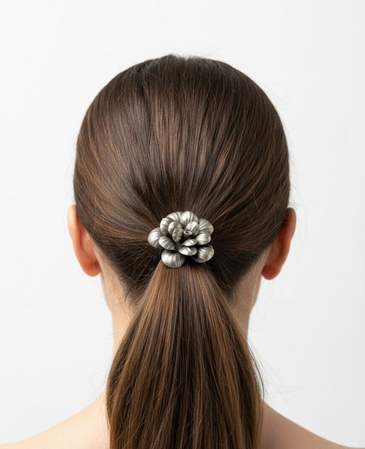 Two-in-One Silver Floral Hairband & Bracelet