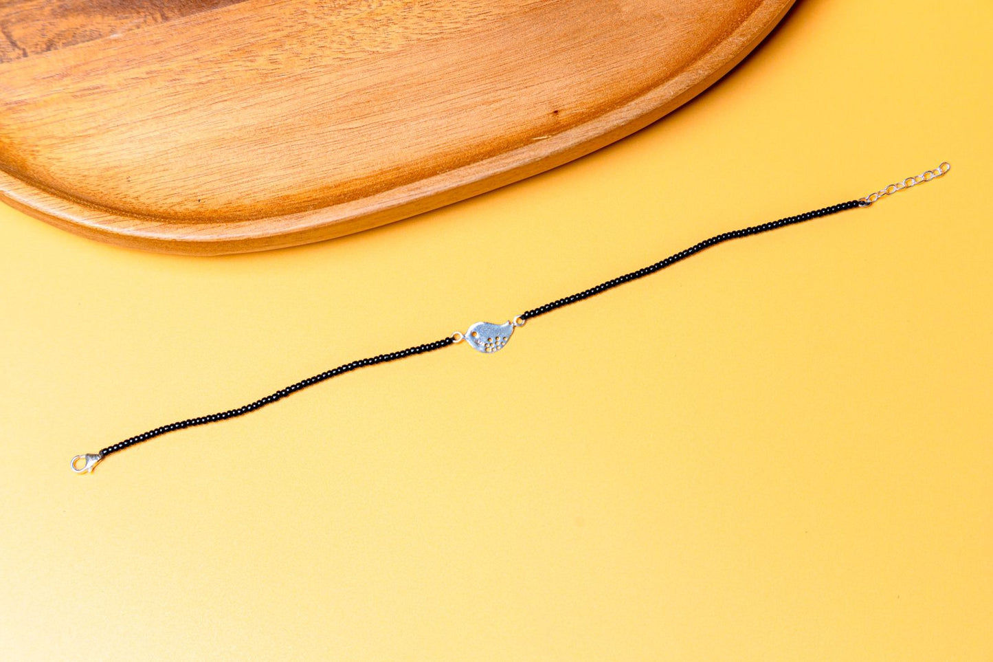 Black Bead Silver Anklet